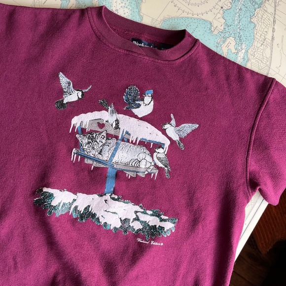 Vintage 90s Weekend Edition Kitten in Bird Feeder Sweatshirt - Picture 1 of 5